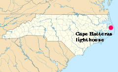 map of NC showing location of  Cape Hatteras LIght